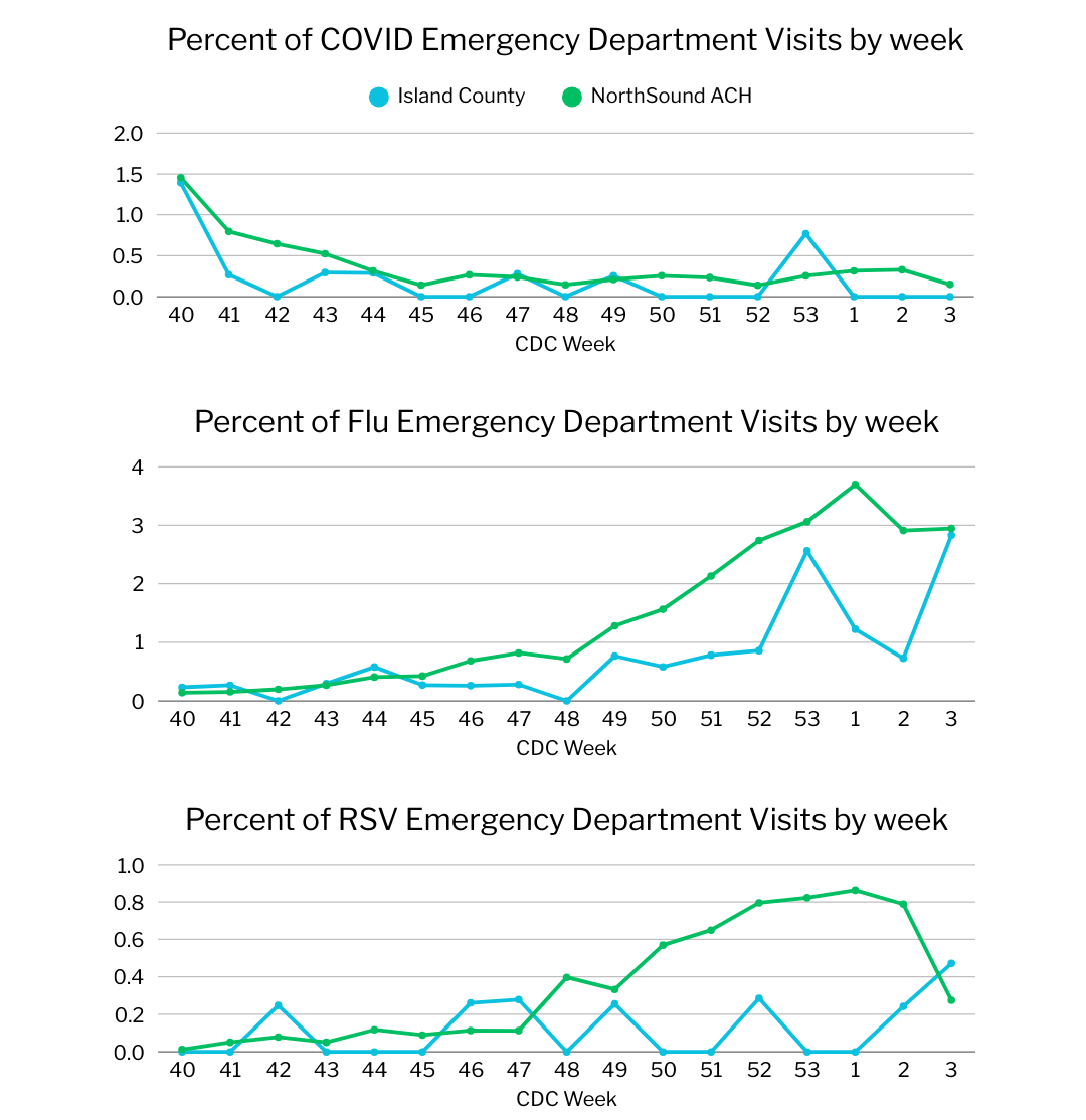 A graph comparing IC and NSACH percentages of respiratory illness emergency department room visits