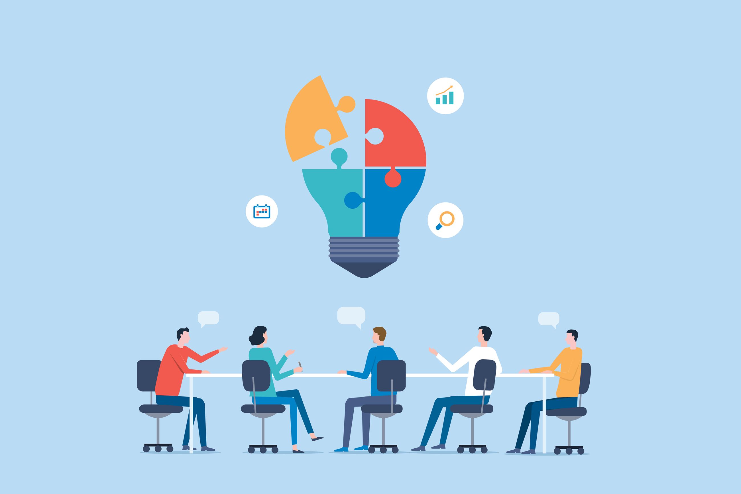 Graphic image of people serving on a board and brainstorming