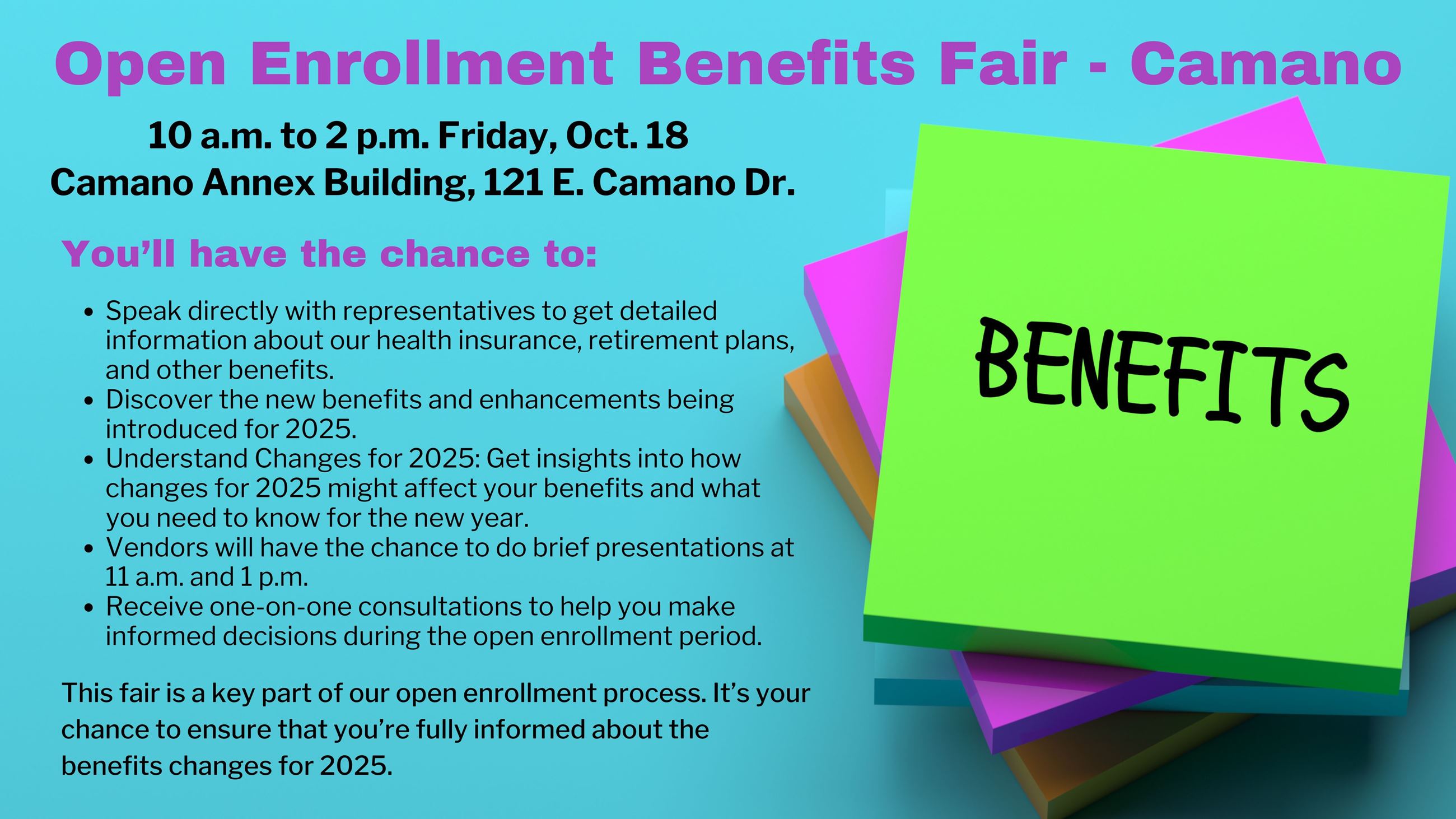 Information about a benefits information fair for Island County employees on Camano Island