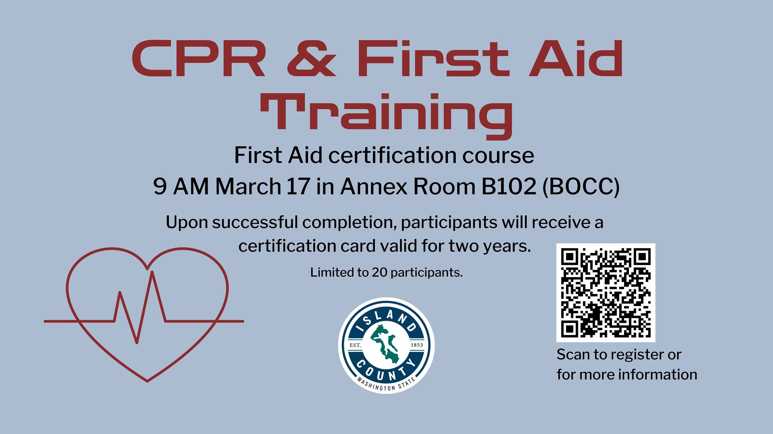 First Aid and CPR training for employees 9 AM March 17, 2025